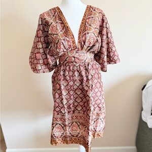 Guru 100% silk Bohemian Kimono Sleeve Dress caftan Sz xl